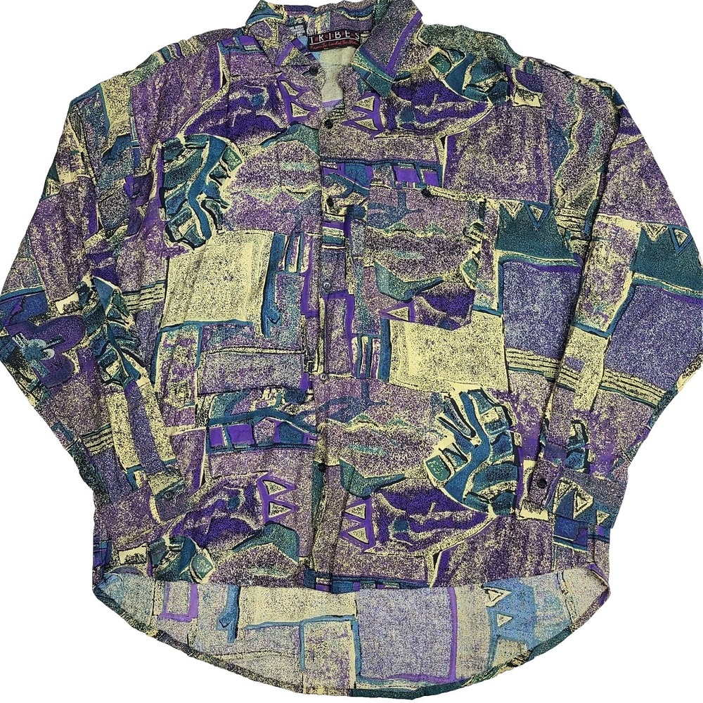 Tribes From‎ The Land Of The Brave Mens XL Geometric Button Shirt Long Sleeve